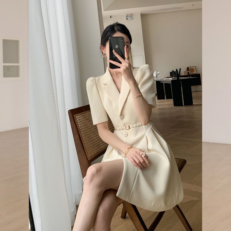 小香風通勤西裝連衣裙高級輕奢收腰高端氣質女神范顯瘦短款裙子潮
