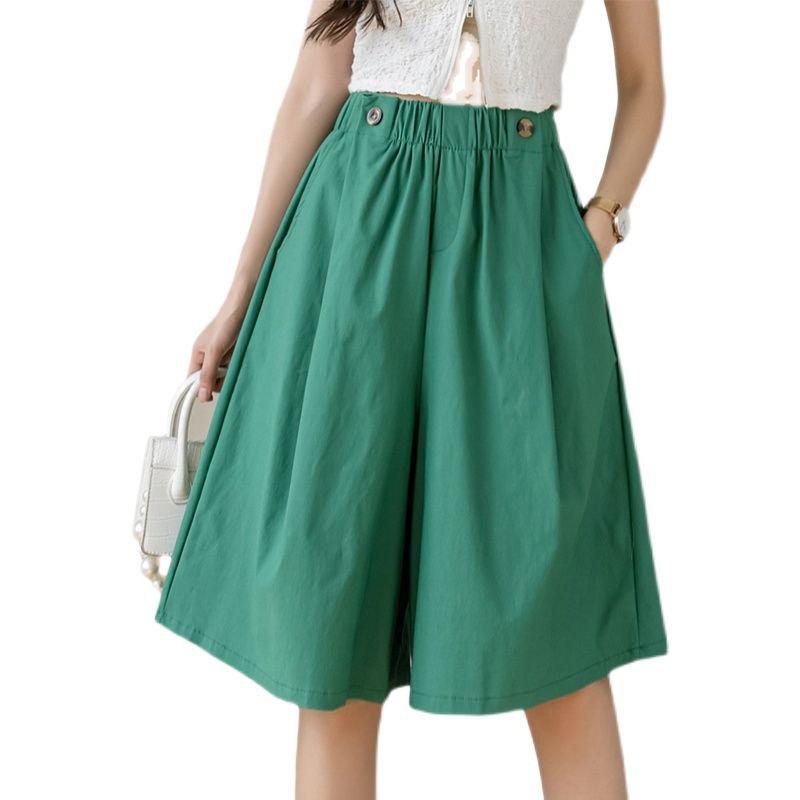 Off-white summer new casual style over-the-knee wide-leg pants for women Korean style versatile slimming mid-pants shorts