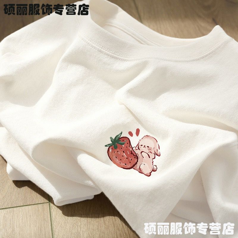 2023 new summer heavyweight 100% cotton short-sleeved T-shirts for men and women ins Korean version fun cartoon couple tops