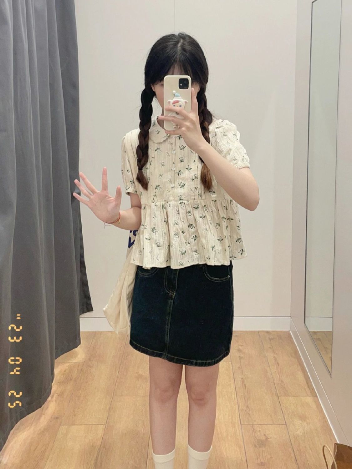 兩件套裝女夏季新款復古碎花polo領襯衫搭配高腰顯瘦牛仔半身短裙
