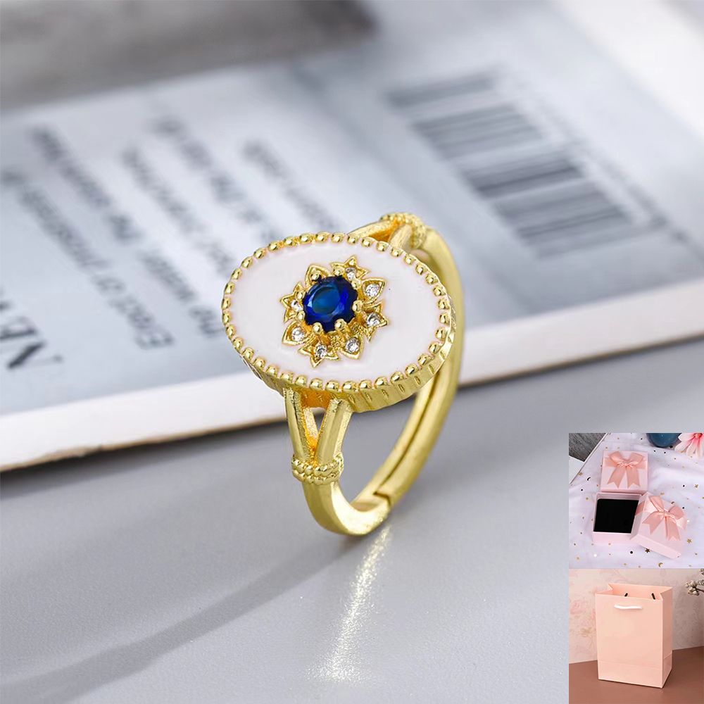 New Blue Moissanite Royal White Shell Ring Open S925 Silver Women's Court Style Retro Elegant Fashion High-end Feel_voghion.com