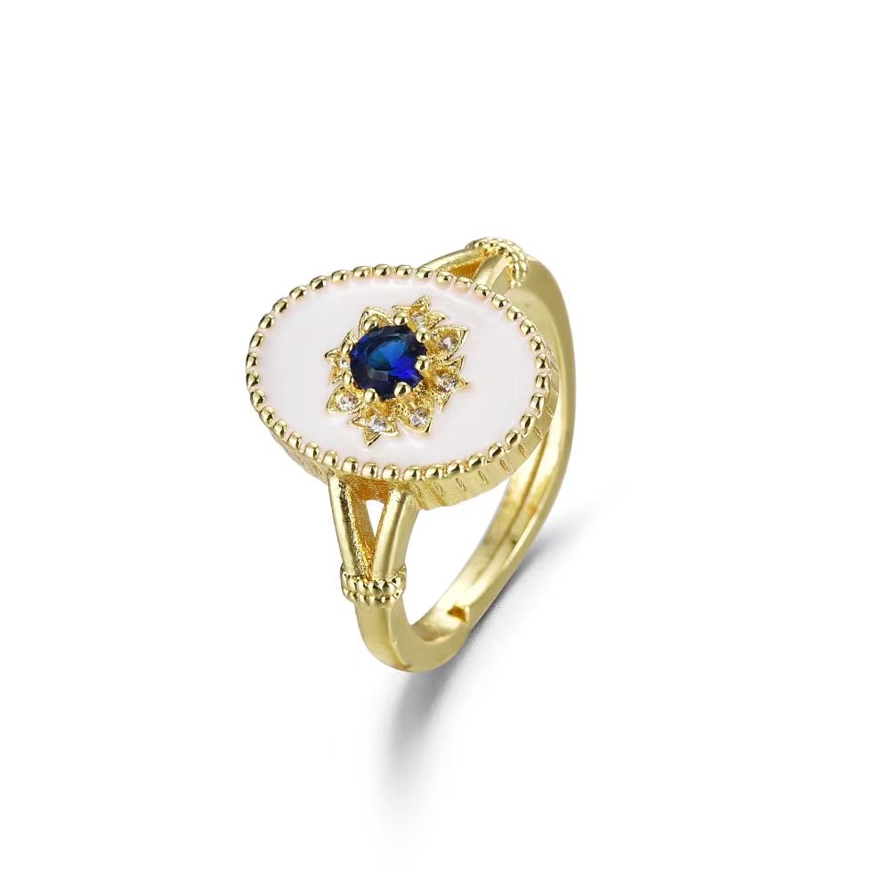 Royal Blue Moissanite And White Shell Ring In Sterling Silver_voghion.com
