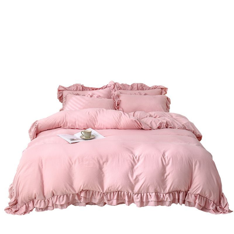 ins公主风床裙四件套床上用品4件套水洗棉纯色少女心粉色三件套