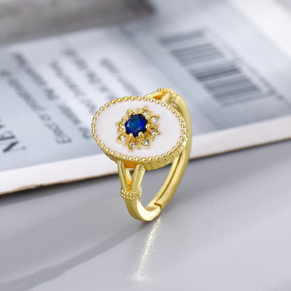 Royal Blue Moissanite And White Shell Ring In Sterling Silver_voghion.com