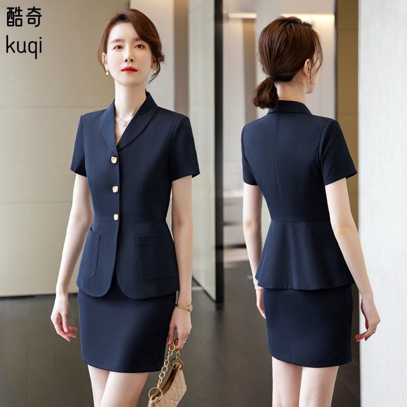 職業女裝套裝氣質珠寶店工作服夏季短袖套裙工作服接待工裝西服薄