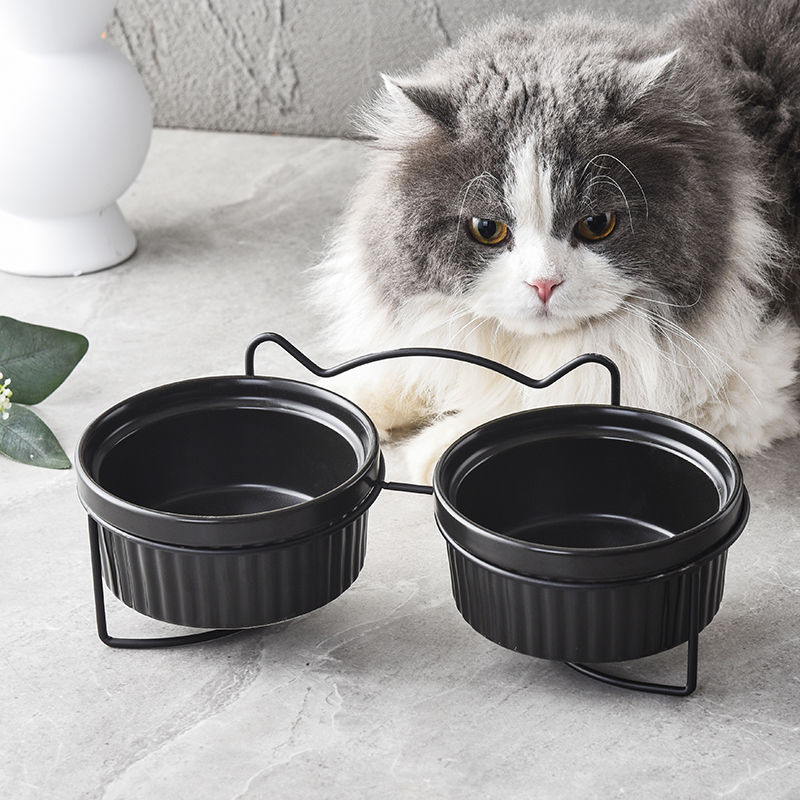 猫碗陶瓷双碗可爱颜值猫咪饭碗粮碗喝水碗大容量护颈椎大口径斜口