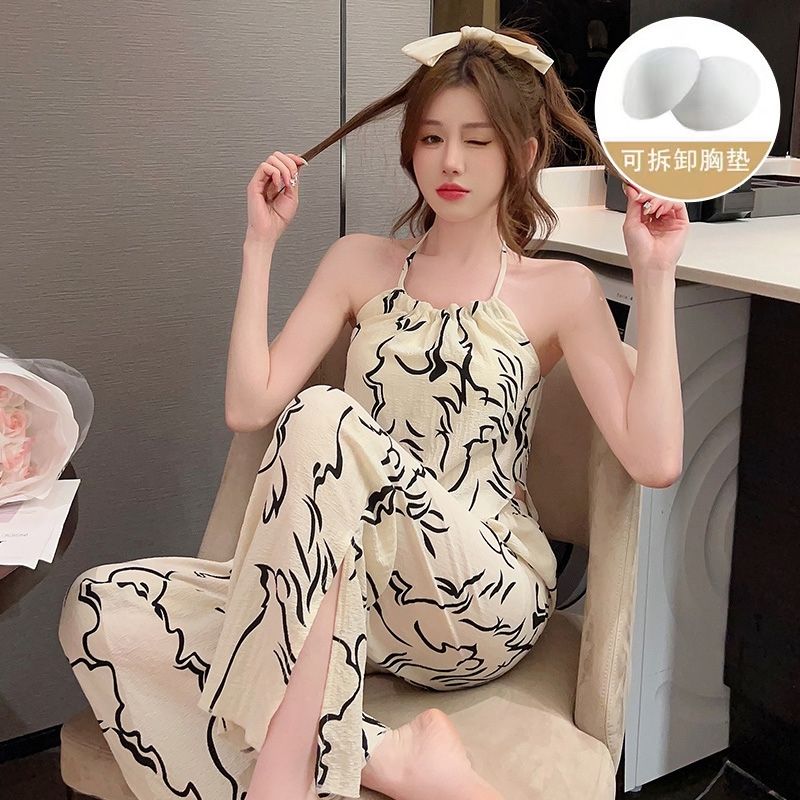 2023新款性感小肚兜掛脖綁帶小吊帶純欲風夏季可外穿兩件套家居服