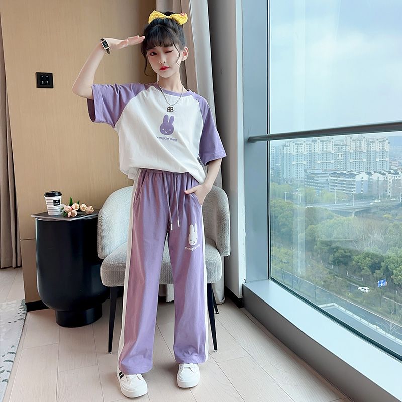 女童夏裝休閒套裝2023新款時髦洋氣兒童夏款中大童短袖運動兩件套