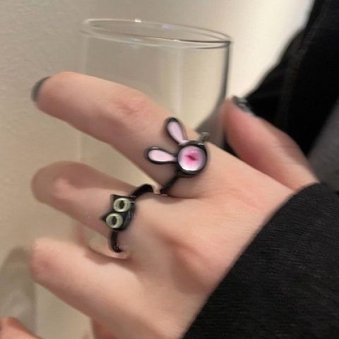 Funny black kitten open ring women's niche design couple best friend index finger ring temperament decorative ring