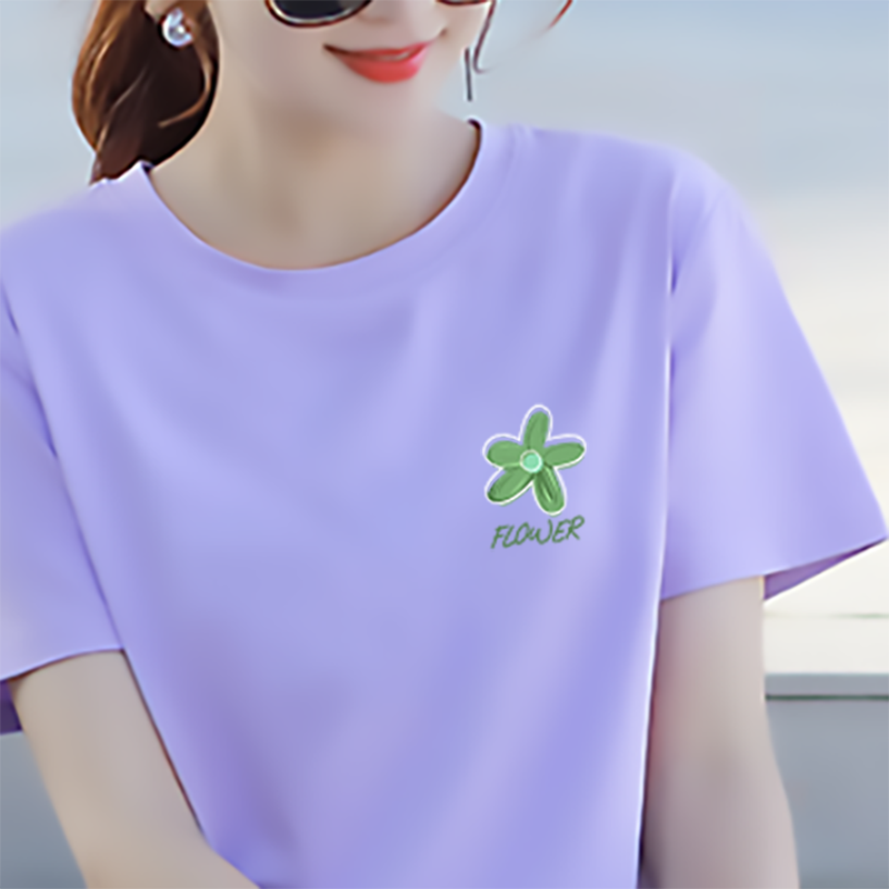 夏季網紅新款純棉紫色女士短袖t恤印花薄款寬鬆體恤簡約百搭港風
