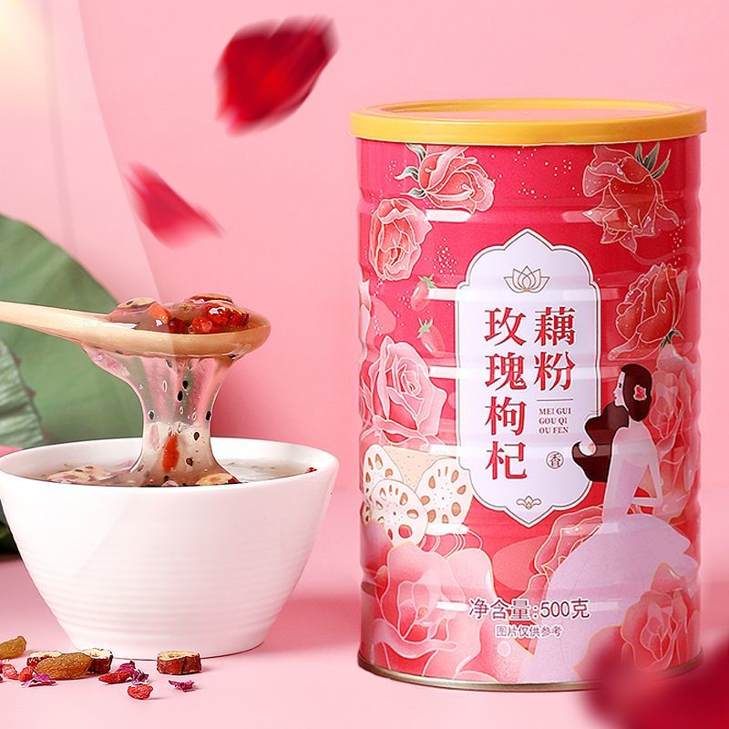 Rose, wolfberry, chia seed, nut, lotus root powder 500g 1 barrel, lotus root powder, osmanthus nut, student breakfast snack