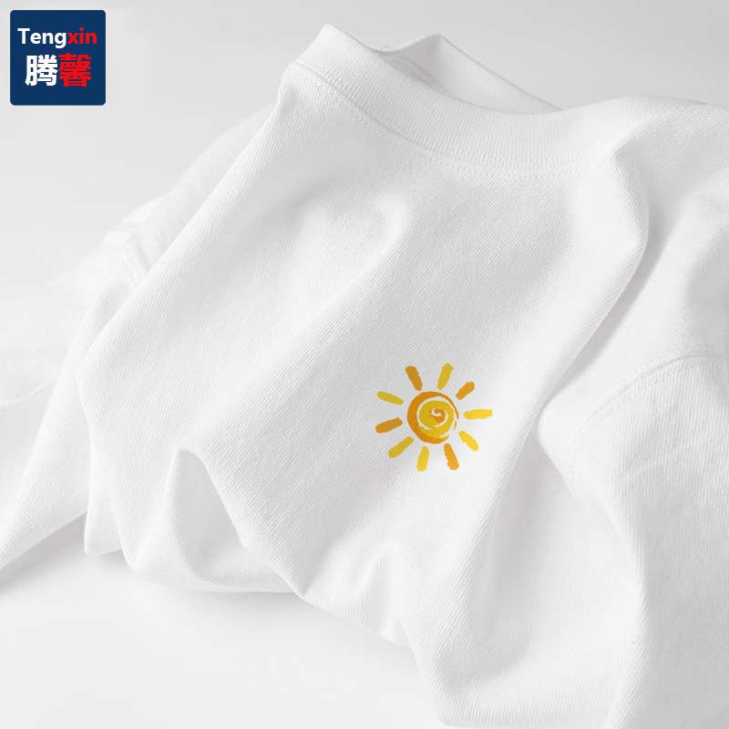 100% cotton white summer plant print short-sleeved t-shirt for men and women loose Korean style versatile student retro top