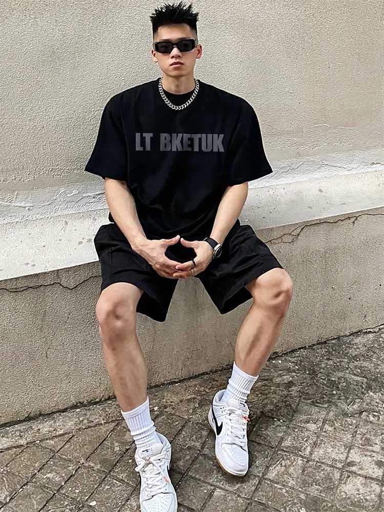 100%純棉美式復古字母印花短袖男ins潮牌夏季高街寬鬆情侶寬鬆T恤