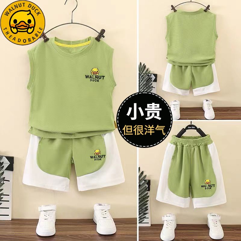 Little yellow duck boy vest suit baby summer sleeveless shorts two-piece set for small and medium-sized children to wear street summer clothes