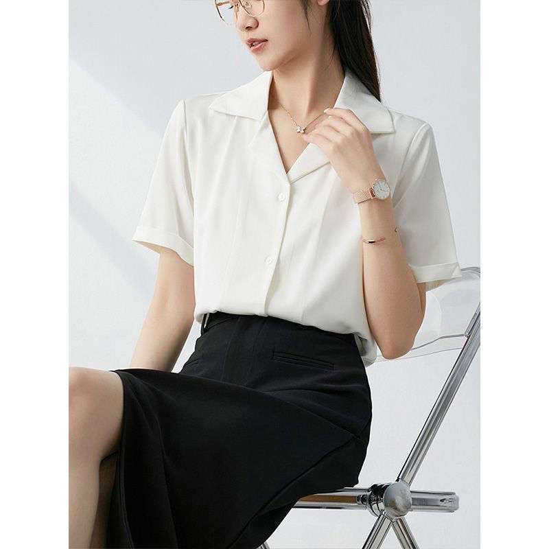 格瑞吉奧純色襯衫女夏季短袖新款職業白色襯衣設計感小眾氣質襯潮