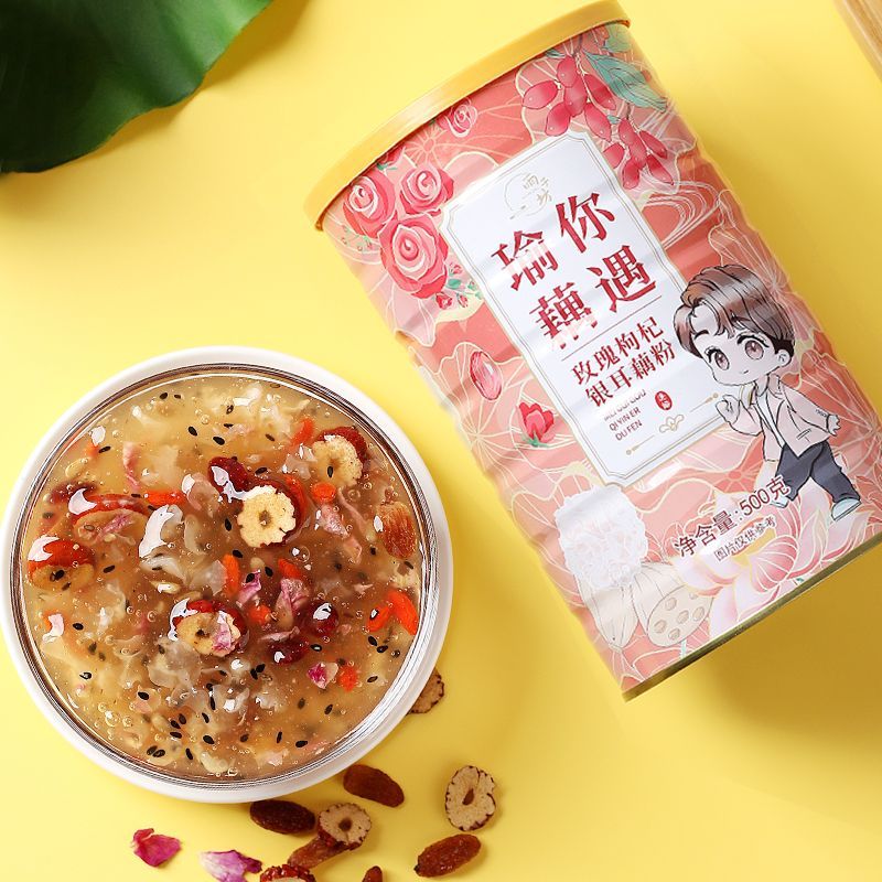 Rose, wolfberry, chia seed, nut, lotus root powder 500g 1 barrel, lotus root powder, osmanthus nut, student breakfast snack