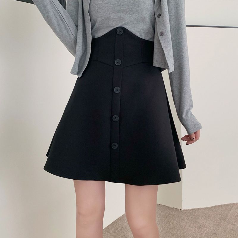 Large size black fishbone skirt women's summer 2023 new fat mm high waist cover belly cover hip waist waist a-line skirt
