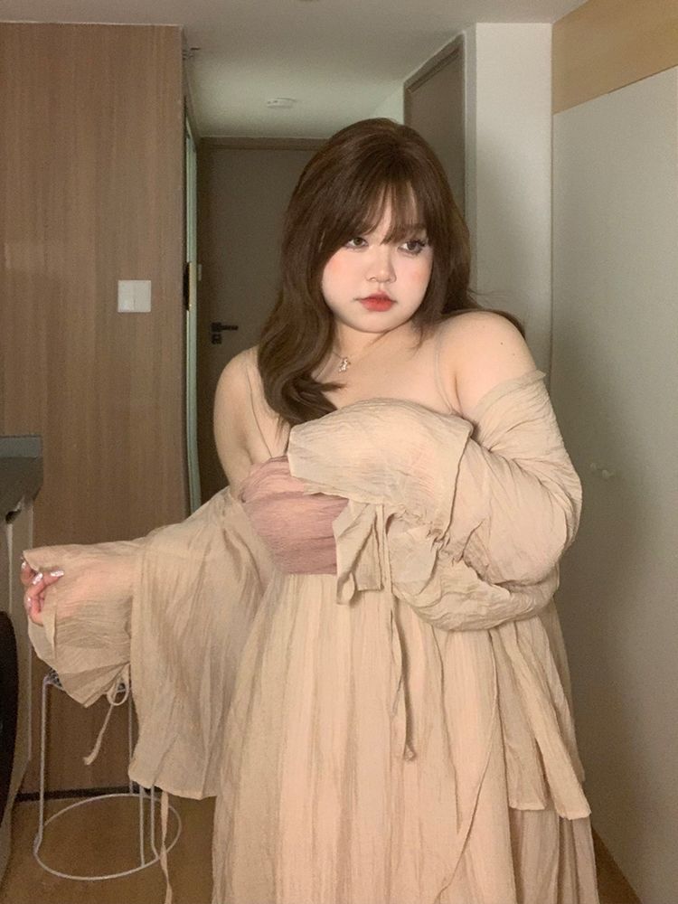 大碼女裝胖mm春夏開衫法式超仙溫柔風遮肉顯瘦新中式吊帶裙子套裝