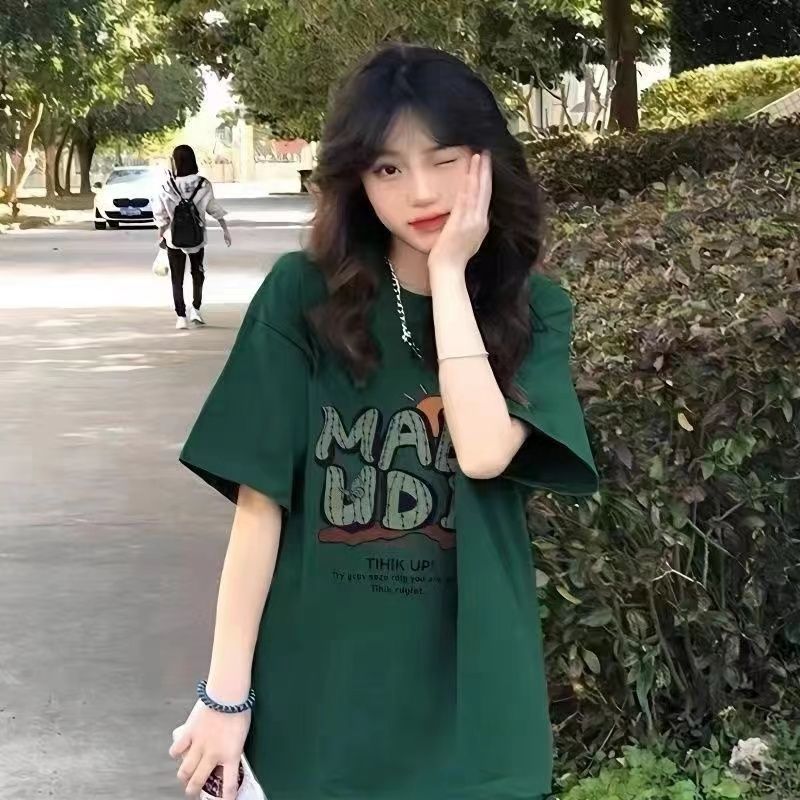 100%純棉美式個性印花半袖t恤女學生夏季小眾學院風寬鬆短袖上衣