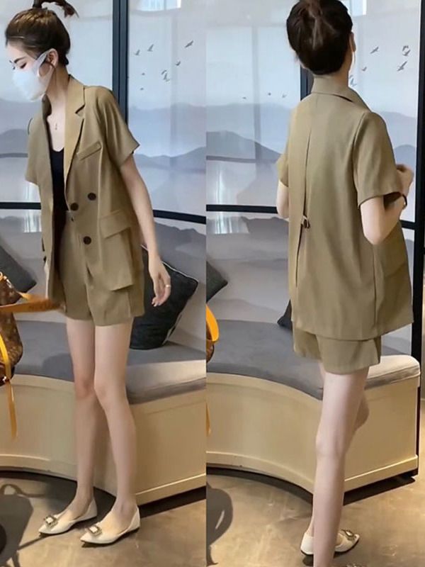 小個子抖音爆款西服套裝女2024夏季新款氣質開叉顯瘦外套+短褲潮