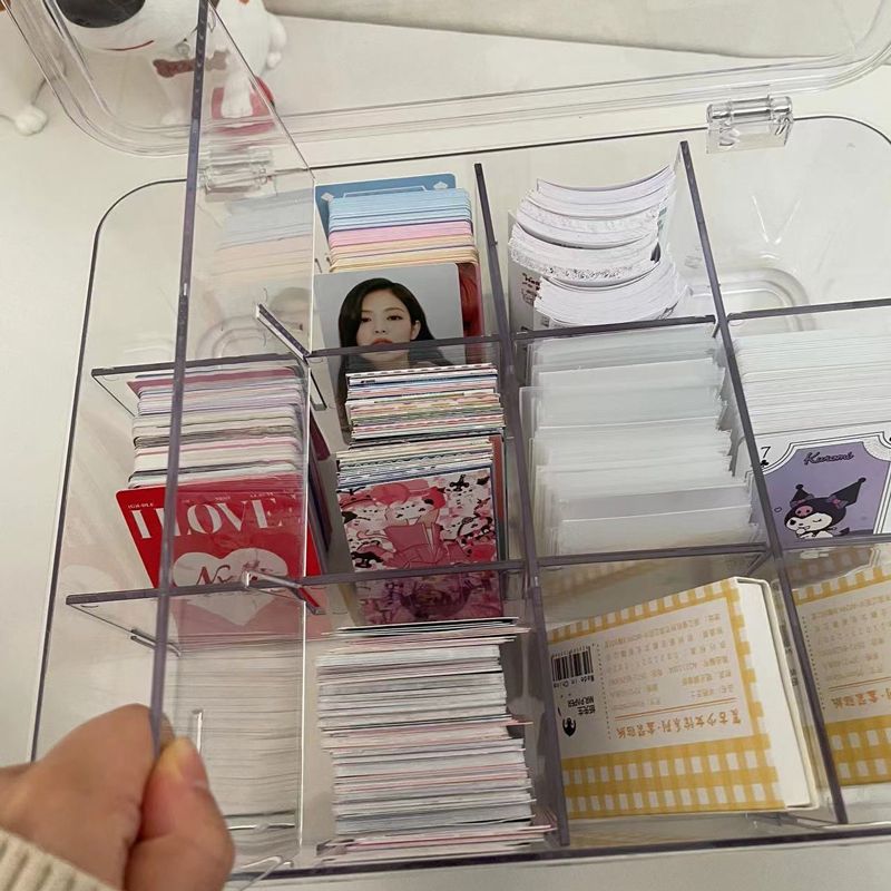 小卡收纳盒有盖透明卡片盒亚克力卡盒分格展示架周边小卡色纸整理