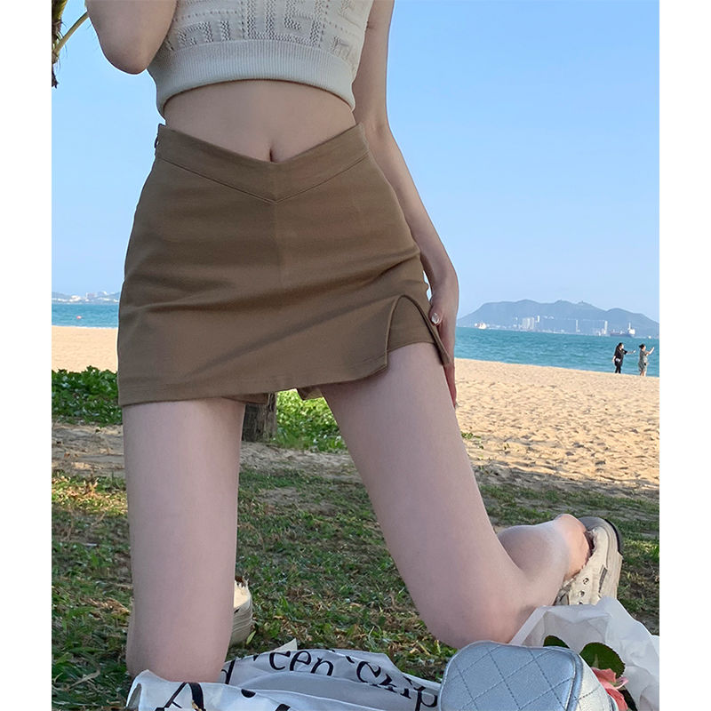 Large size slit skirt female hot girl high waist tight bag hip skirt 2023 summer fat mm design sense skirt