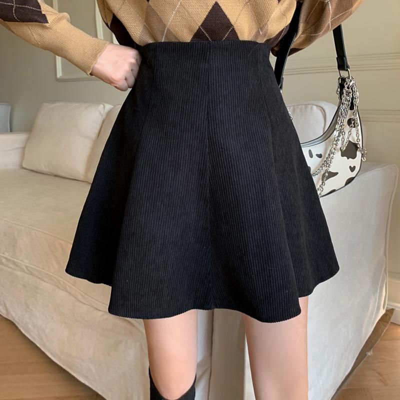 High waist corduroy short skirt women's spring and summer large size fat mm thin cover belly fluffy skirt umbrella skirt a word skirt