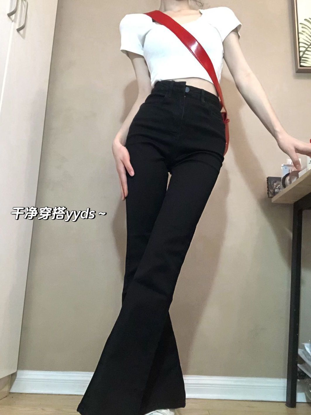黑色喇叭牛仔褲女夏季薄款高腰顯瘦修身彈力美式復古百搭喇叭長褲