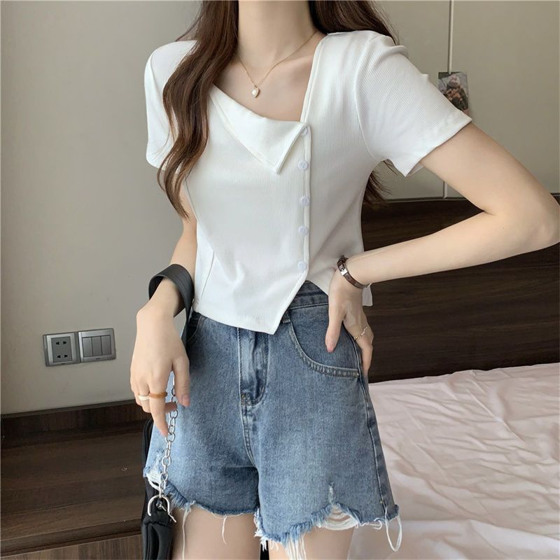 Trendy fat mm French style niche chic top summer large size short-sleeved t-shirt covering meat women's age-reducing style T-shirt