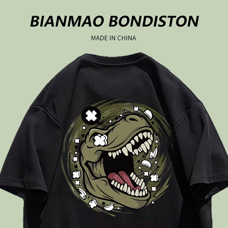 260g heavy cotton trendy cool Tyrannosaurus print hiphop couple wear summer short-sleeved T-shirt tops ins