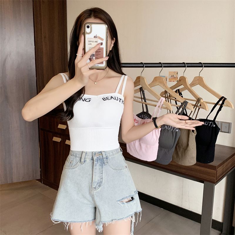 Camisole bottoming vest tube top with padded bottoming shirt gathered up for inner wear and outer wear trendy tight and sweet lady tops