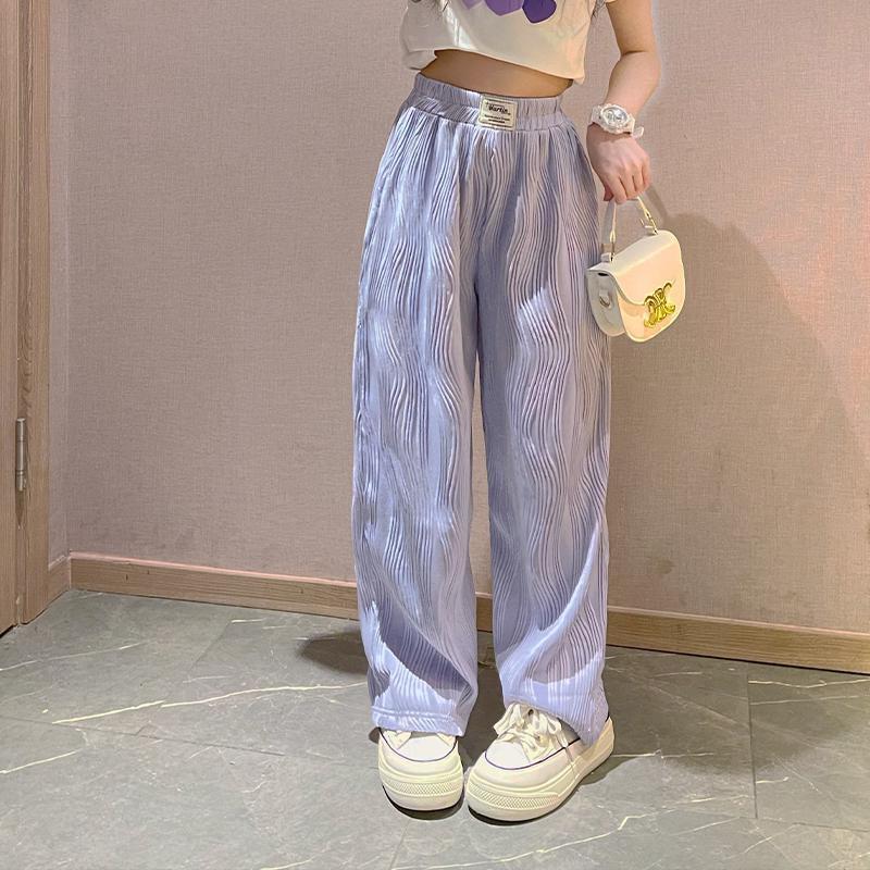 女童薄款防蚊抖抖褲子夏季韓版中大女童冰絲闊腿褲夏裝寬鬆直筒褲