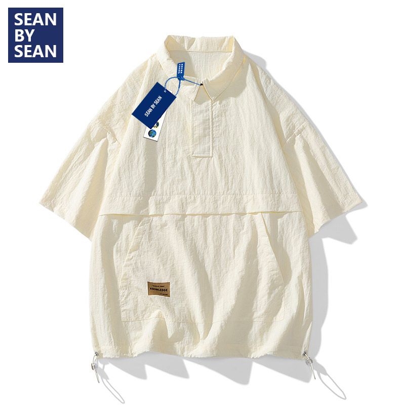 SEANBYSEAN短袖襯衫男夏季冰絲薄款透氣寬鬆POLO衫百搭襯衣T恤潮
