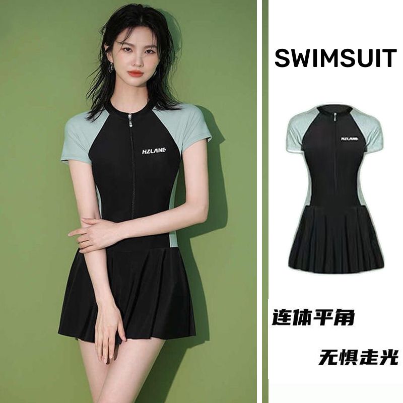 Women's summer one-piece swimsuit covers belly, looks slimming, conservative large size, sports style, new style, professional slimming, covers belly, hot spring swimsuit