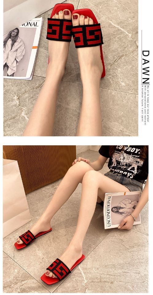 Μεγάλες κόκκινες παντόφλες για γυναίκες που βγαίνουν έξω το καλοκαίρι του 2023, νέες προσφορές, ελαφριά πολυτελή, casual, άνετα, σανδάλια για το σπίτι με ίσιο κάτω μέρος_voghion.com