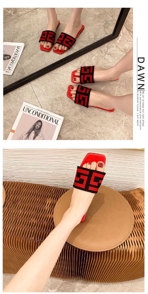 Μεγάλες κόκκινες παντόφλες για γυναίκες που βγαίνουν έξω το καλοκαίρι του 2023, νέες προσφορές, ελαφριά πολυτελή, casual, άνετα, σανδάλια για το σπίτι με ίσιο κάτω μέρος_voghion.com
