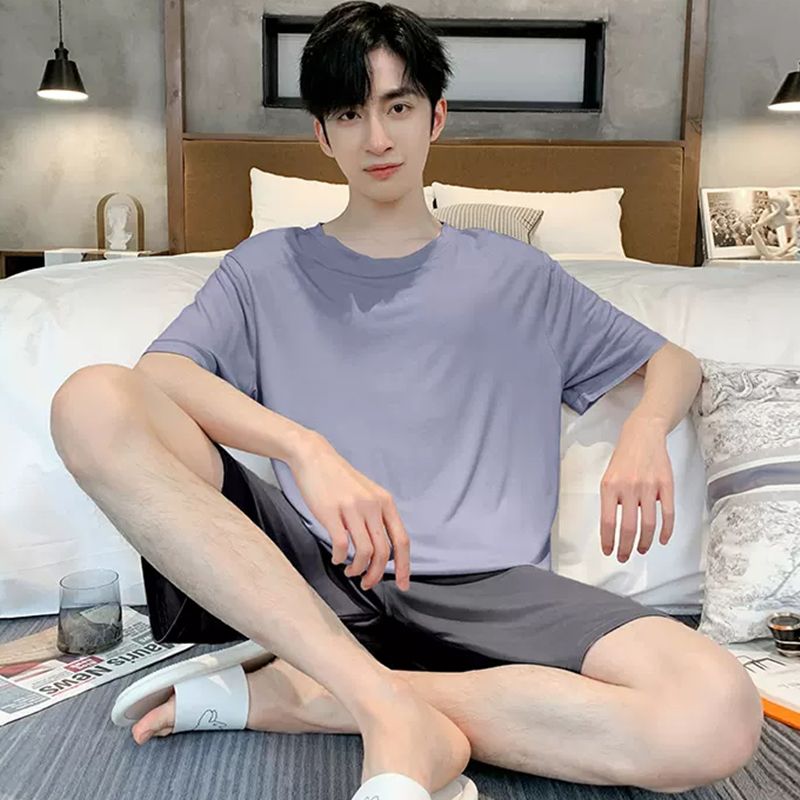 Modal pajamas men's summer short-sleeved suit thin section student summer youth high-end home clothes can be worn outside