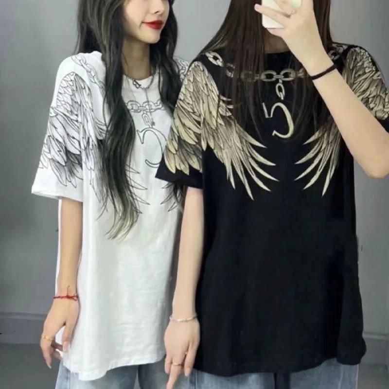 超火炸街新款大C翅膀印花短袖t恤女夏季寬鬆社會閨蜜百搭ins上衣