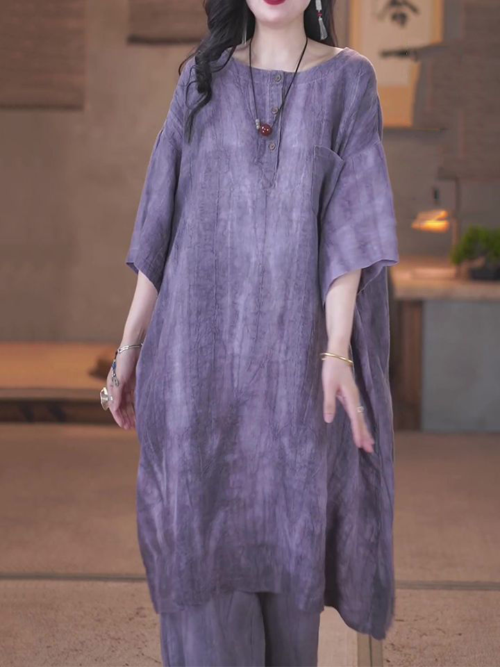 民族風復古棉麻套裝女2023夏季新款文藝范寬鬆顯瘦遮肚氣質兩件套