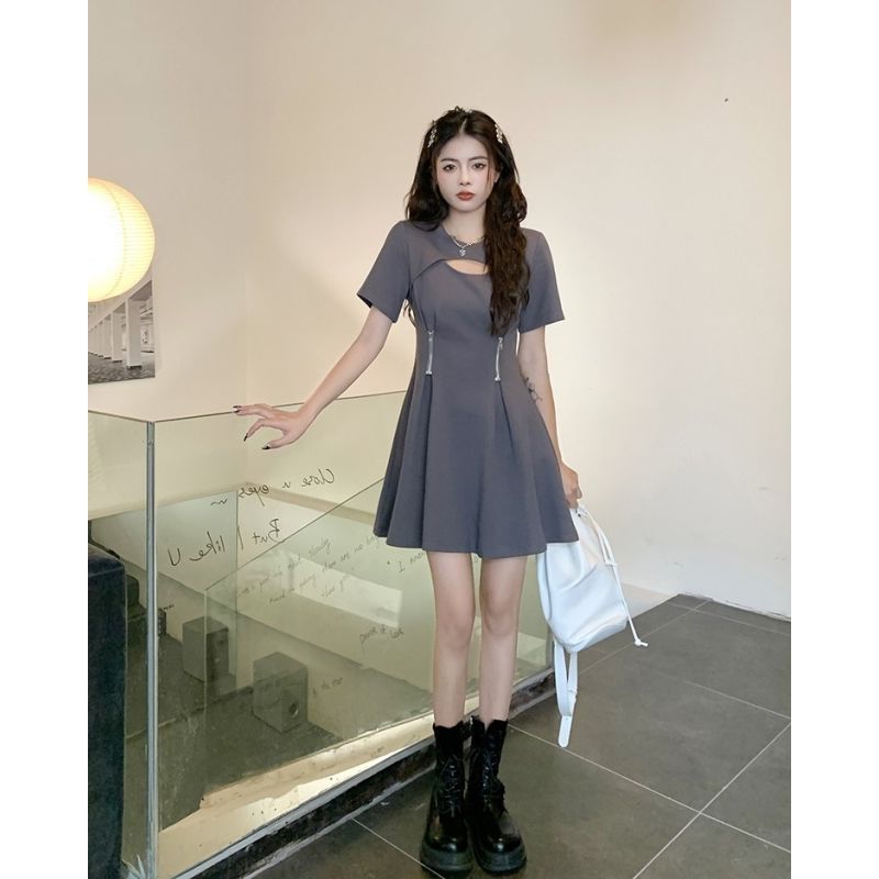 New Chinese temperament niche short-sleeved fat mm cover meat thin dress summer female short skirt 150 short