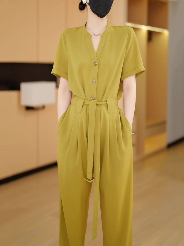 High-end fashion short-sleeved jumpsuit women's  summer new high-end temperament waist slimming pants jumpsuit