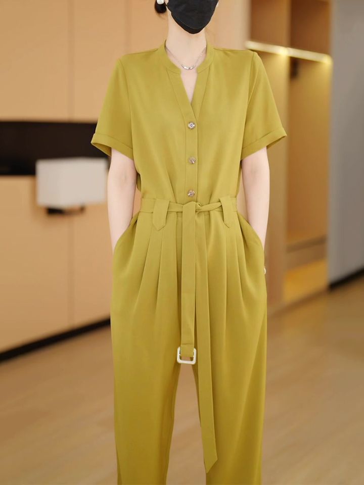 High-end fashion short-sleeved jumpsuit women's  summer new high-end temperament waist slimming pants jumpsuit