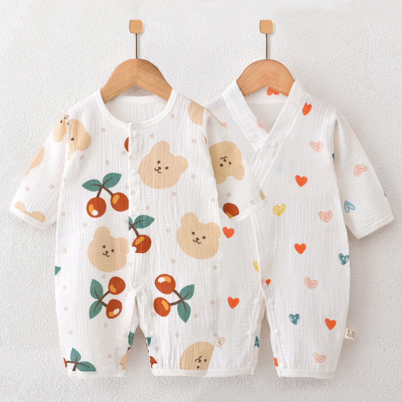 嬰兒衣服純棉無骨薄款哈衣夏季新生兒連體衣爬服寶寶空調服睡衣