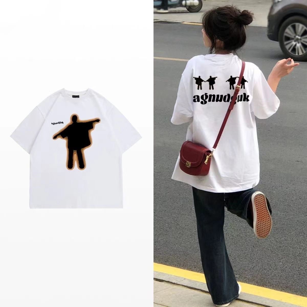 美式潮牌100%純棉短袖t恤女夏2023新款寬鬆oversize情侶半袖上衣