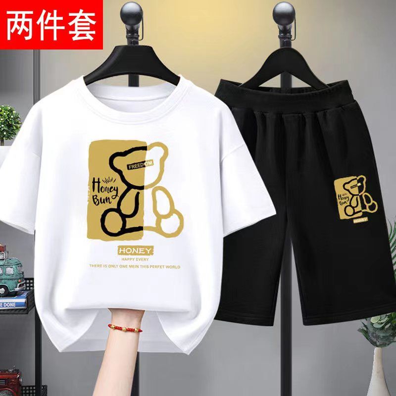 童裝男童夏裝套裝2023新款男孩衣服兒童短袖t恤中大童運動兩件套