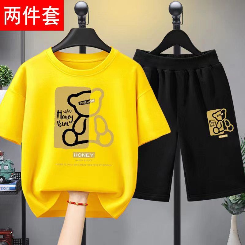 童裝男童夏裝套裝2023新款男孩衣服兒童短袖t恤中大童運動兩件套
