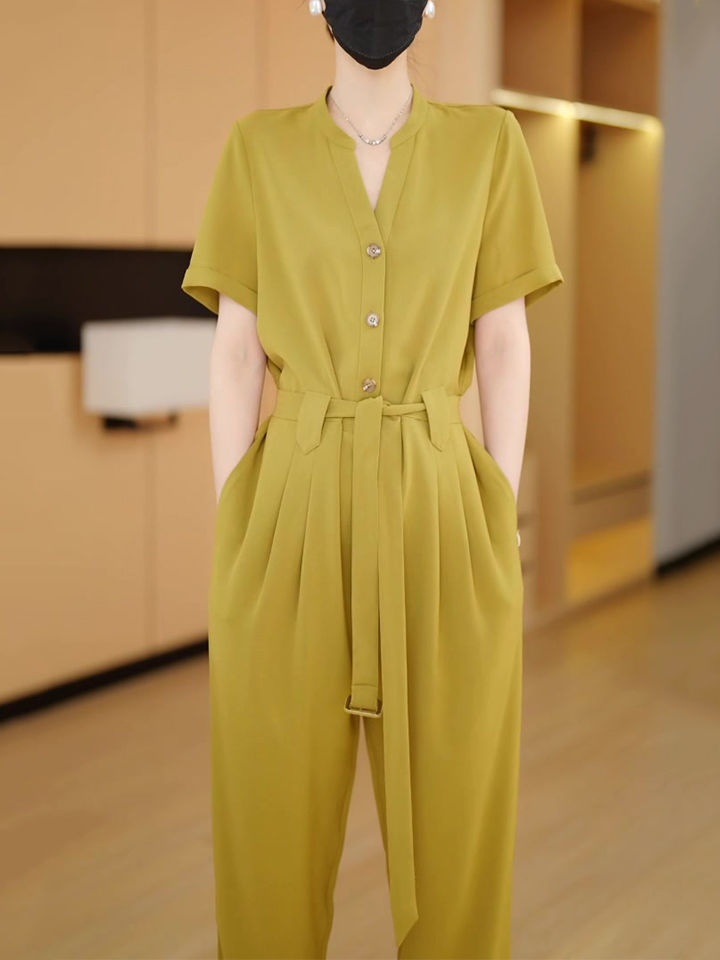 High-end fashion short-sleeved jumpsuit women's  summer new high-end temperament waist slimming pants jumpsuit