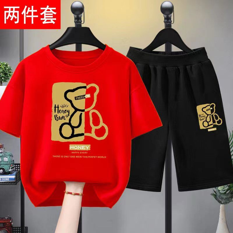 童裝男童夏裝套裝2023新款男孩衣服兒童短袖t恤中大童運動兩件套
