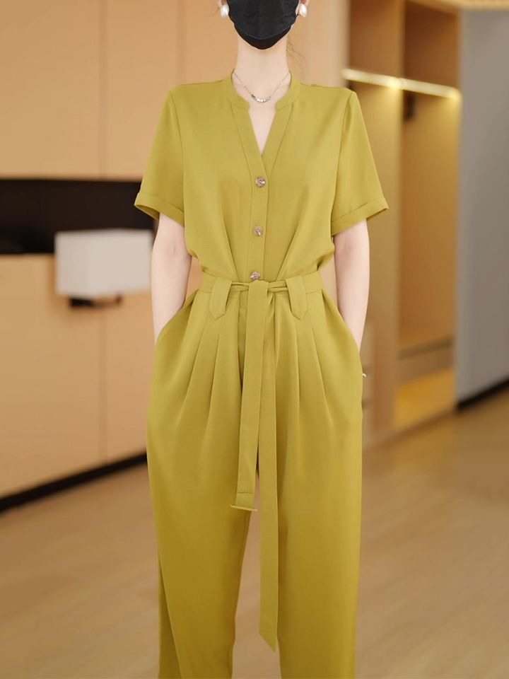 High-end fashion short-sleeved jumpsuit women's  summer new high-end temperament waist slimming pants jumpsuit