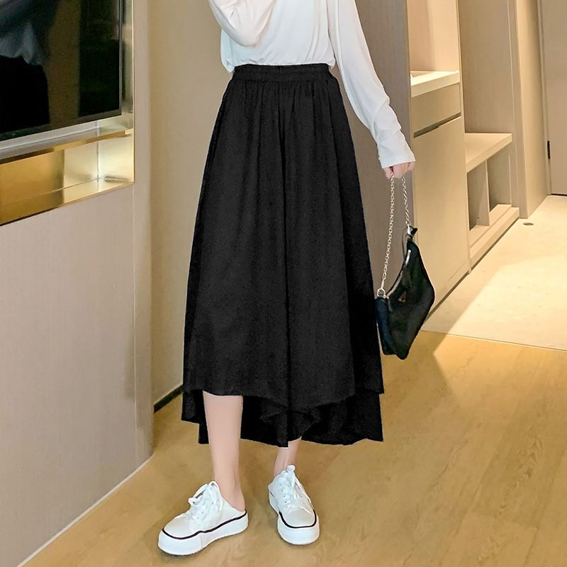 Skirts for women, summer new style, high-waisted, slim, casual, lazy, nine-point pants, A-line black wide-leg pants